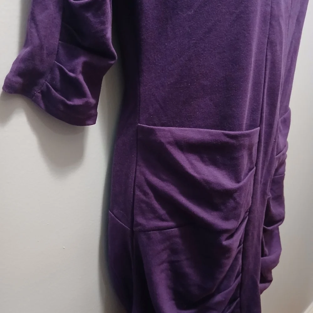 Liz Alig Cotton Dress Plum 3/4 Sleeves Size XS